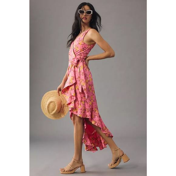 nwt ANTHROPOLOGIE HUTCH sz M Asymmetrical Wrap Dress in Pink motif - Picture 3 of 5